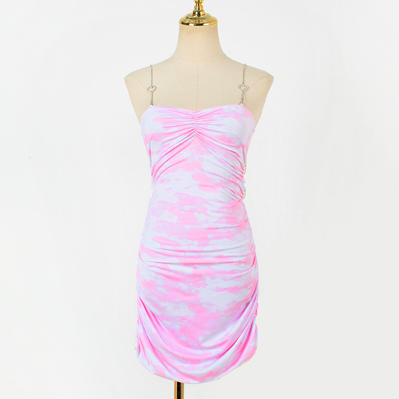 Tie-dye Tube Top Rhinestone Strap Slim Dress