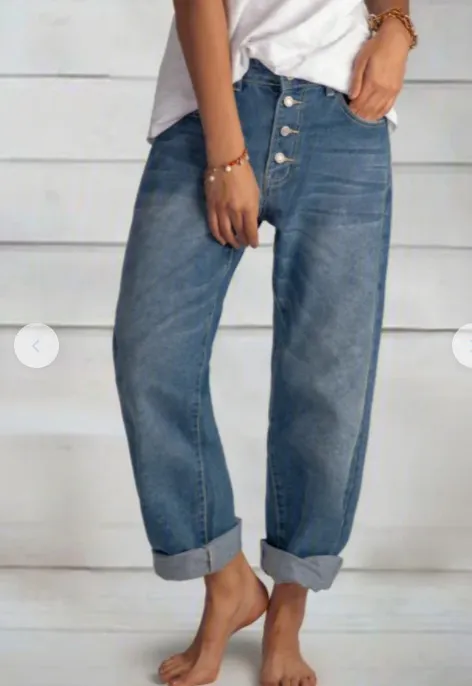 Fashion Casual Jeans Beaded Straight leg Pants Dark Blue - Shop at LoveMi