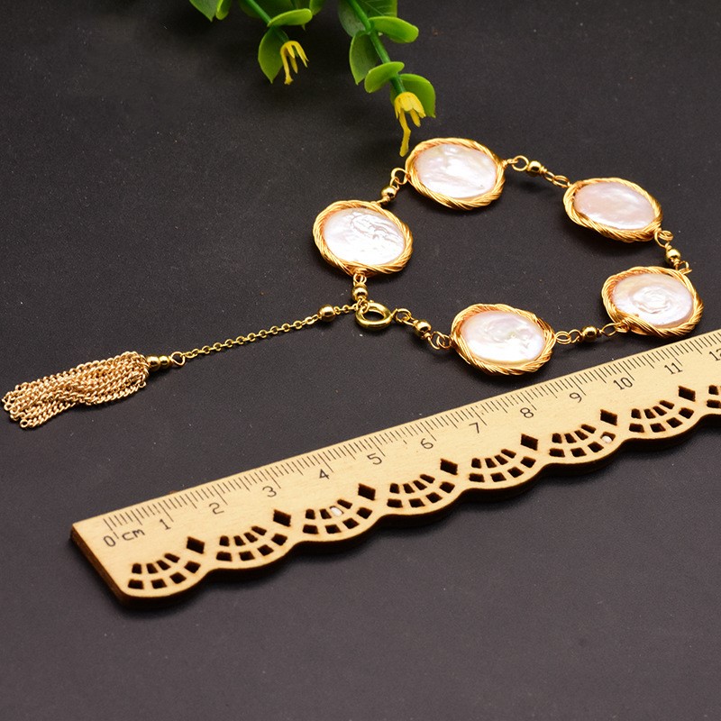 Baroque Flat Round Pearl Winding Stream Snap Manual Bracelet