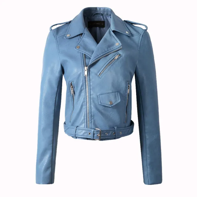 Leather Jacket Korean Style Slim Motorcycle Leather Jacket Blue - Shop at LoveMi