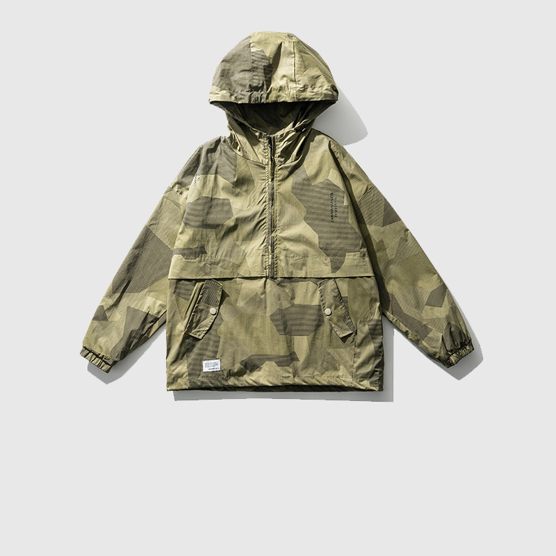 Spring Half Zipper Hooded Pullover Jacket Men's Trendy Brand Couple Functional Wind Loose Jacket Camouflage Tooling Jacket