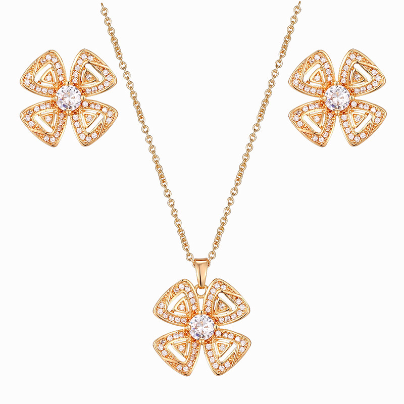 Four-leaf Flower Micro-inlaid Zirconium Earrings Set Female Jewelry Earrings Pendant