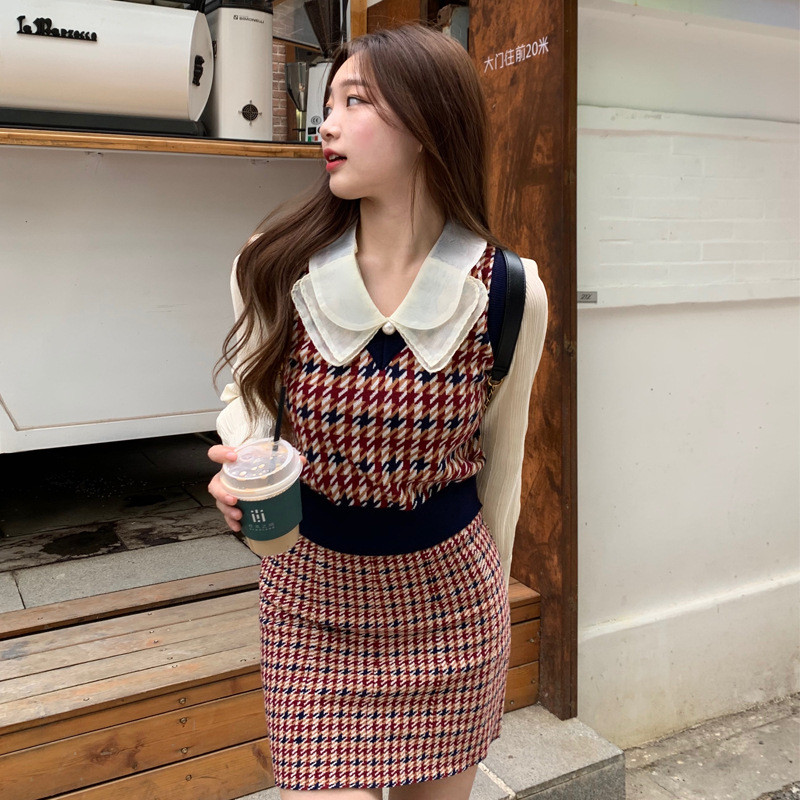 A-line Short Skirt Gentle Wind Shirt And Vest Two-piece Suit