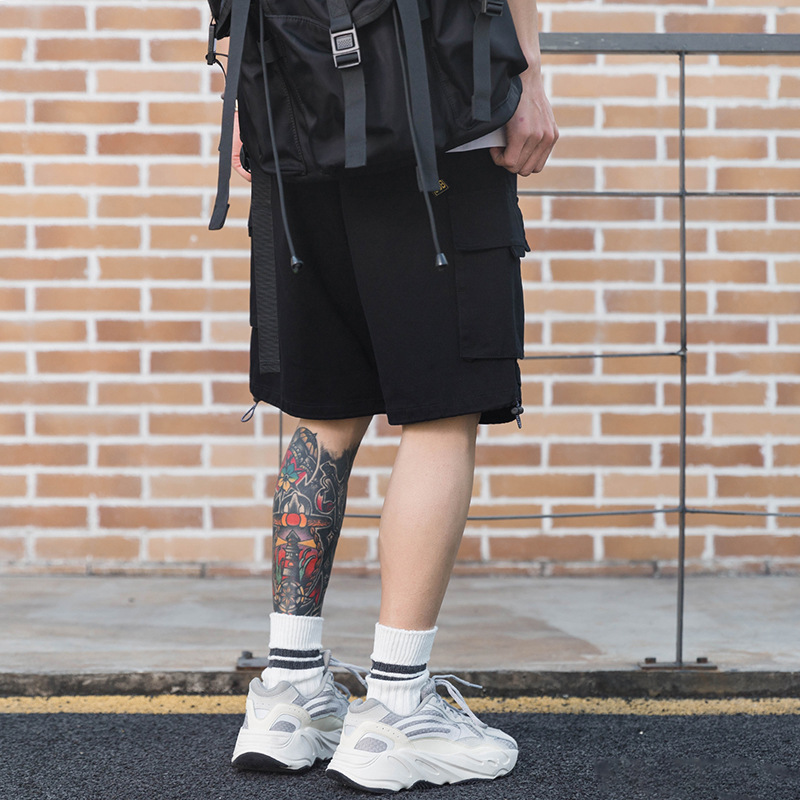 Pocket Loose Casual Straight Five-point Pants Drawstring Trousers