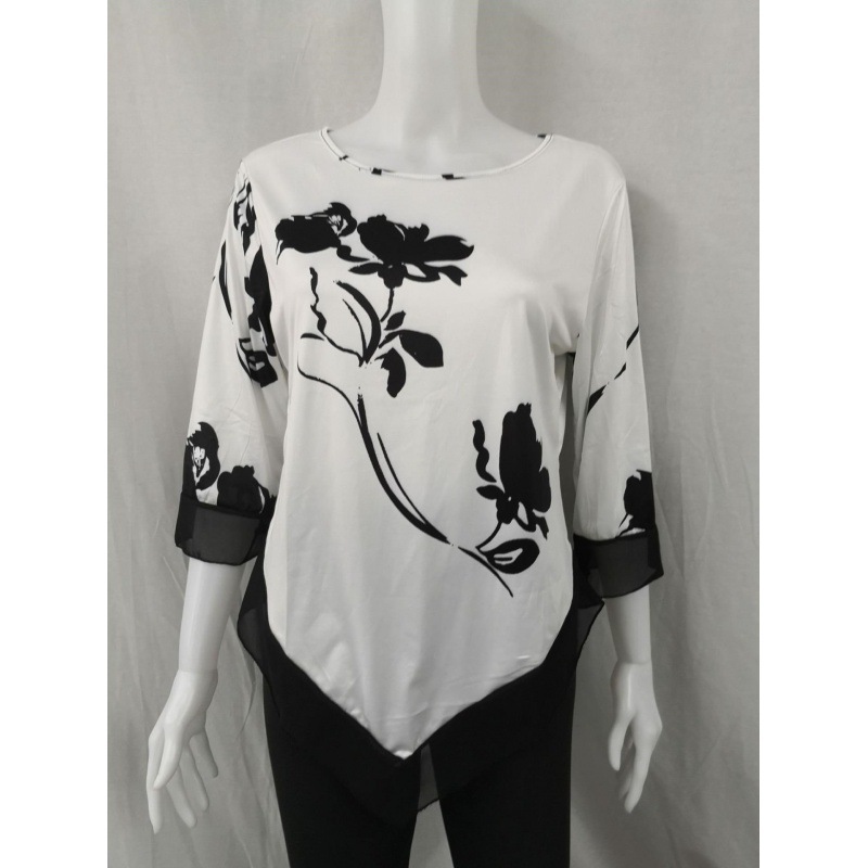 Trendy Round Neck Loose Blouse With Irregular Hem