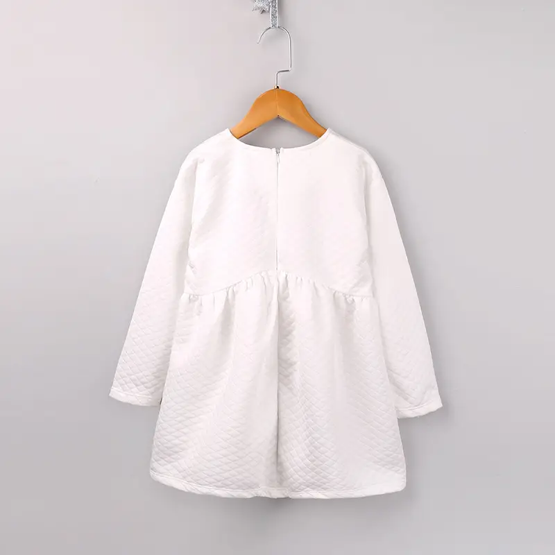 Korean Style Long-sleeved Pure White Girls Lace Bow Tie Dress