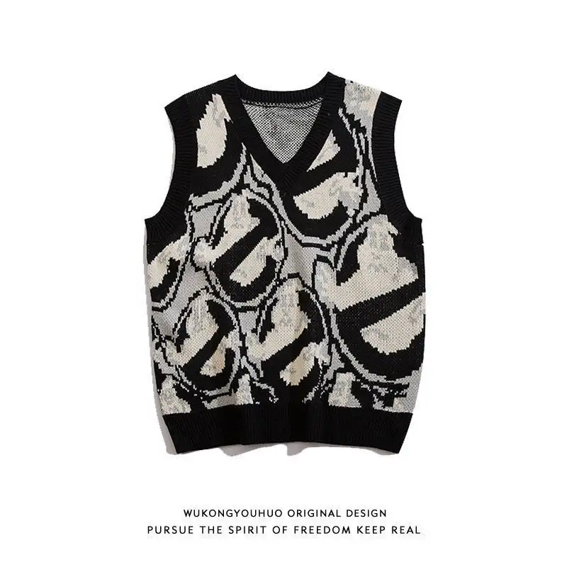 Jacquard Knitted Vest Trendy Loose Bf Wind Casual Sweater Vest