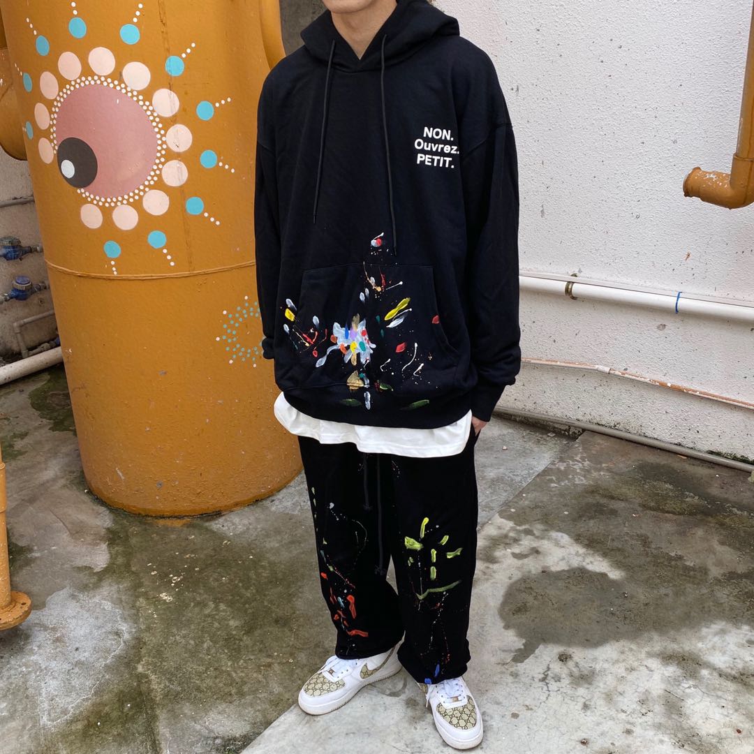 Color Splash Ink Graffiti Pullover Hooded Sweater Men'S Loose Long-Sleeved Couple Top