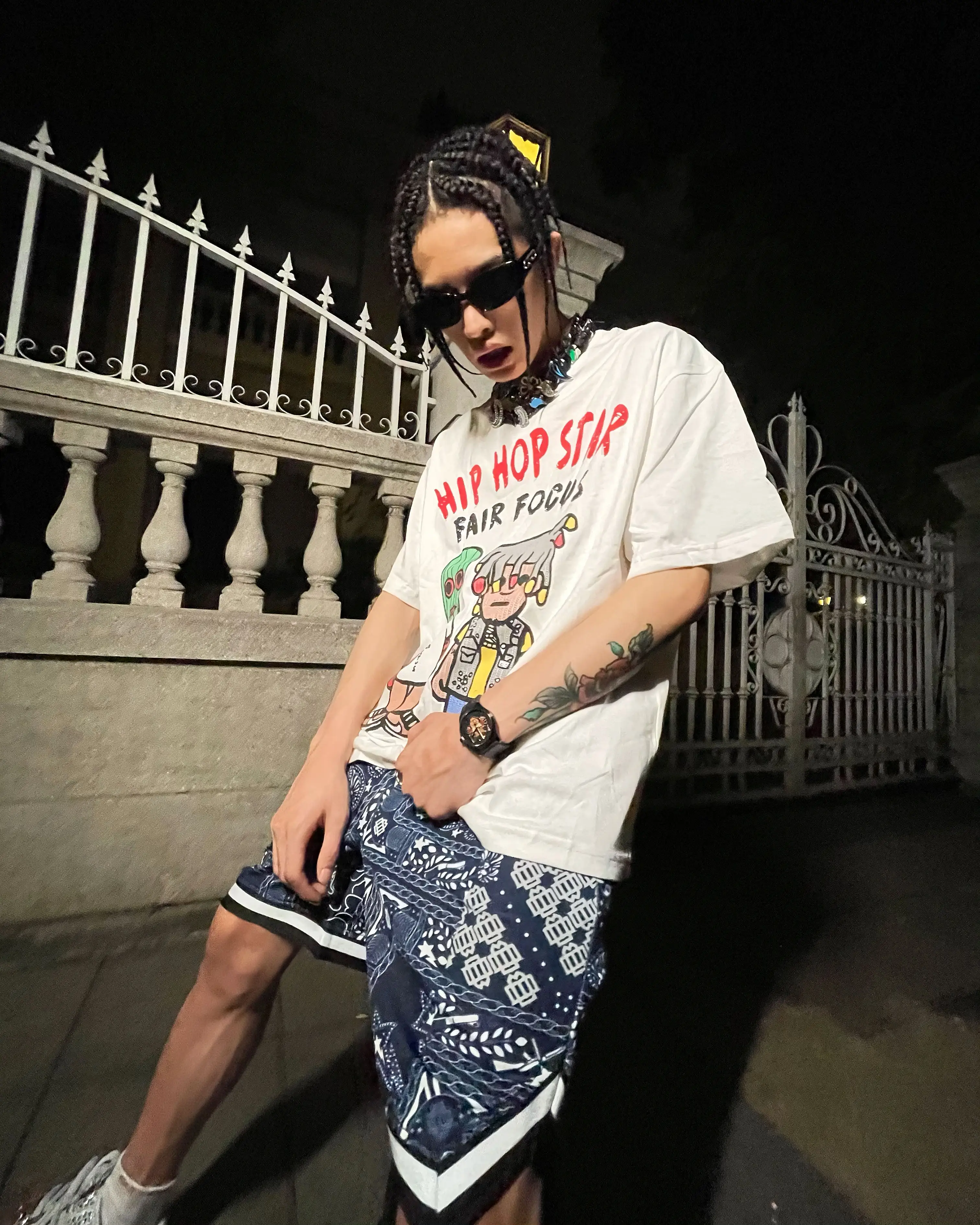Full-Print Shorts High Street Loose Straight Leg Versatile Couple Wide-Leg Five-Point Pants