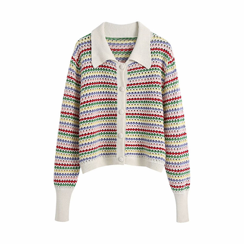 European And American Women's New Striped Knitted Cardigan Jacket