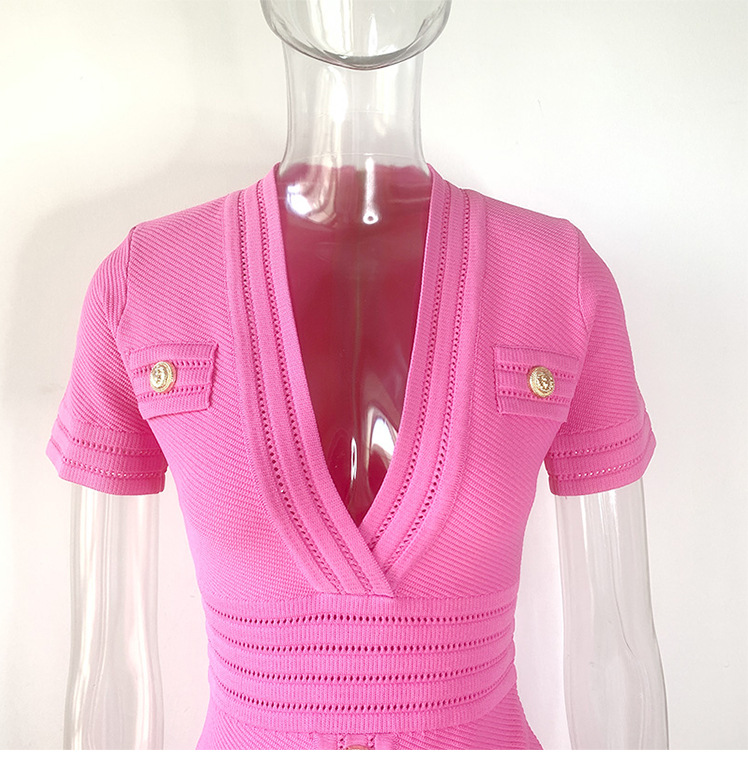 High Waist Skirt V-neck Rivet Button Hip Dress