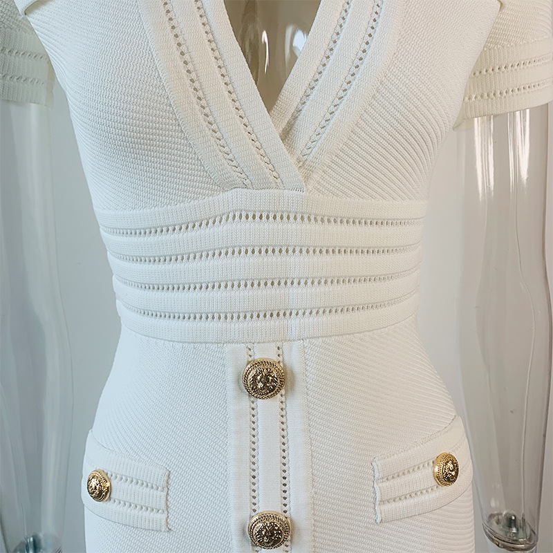 High-Waist V-Neck Knit Dress, picture 3 of 5
