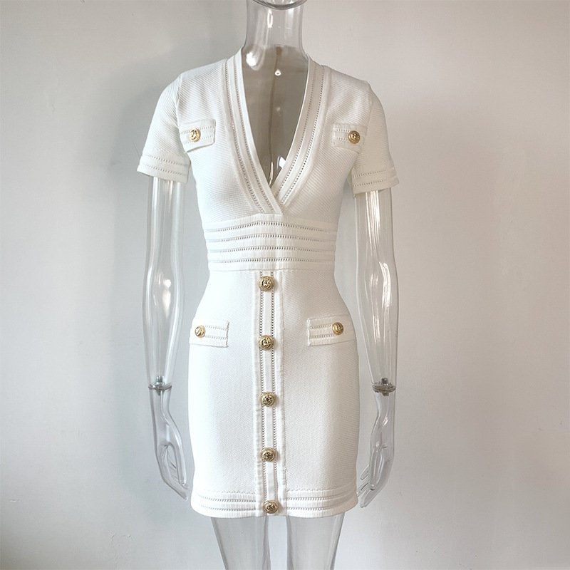 High-Waist V-Neck Knit Dress, picture 4 of 5