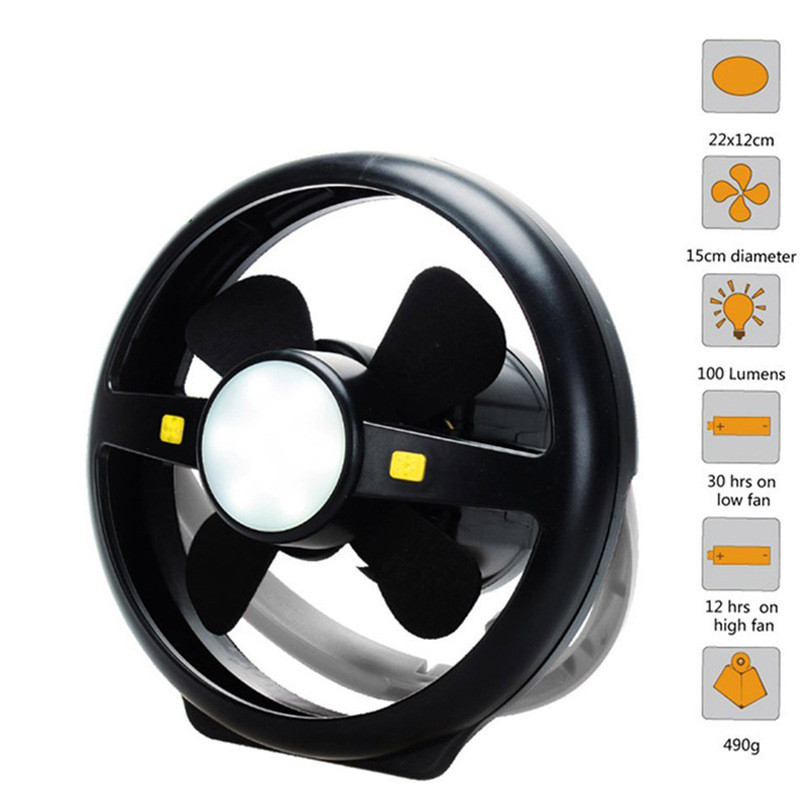 LED Camping Fan with Tent Hook Light