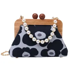 Chain Messenger Bag Pearl Portable Fashion One Shoulder Small Square Bag - Black - View 1