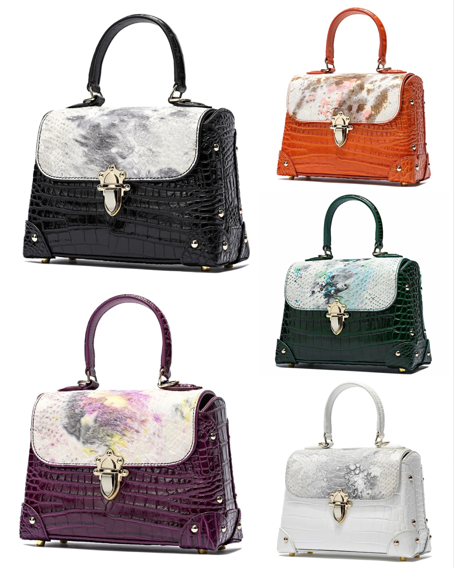 Cowhide Fashion Crocodile-striped Tote Bag