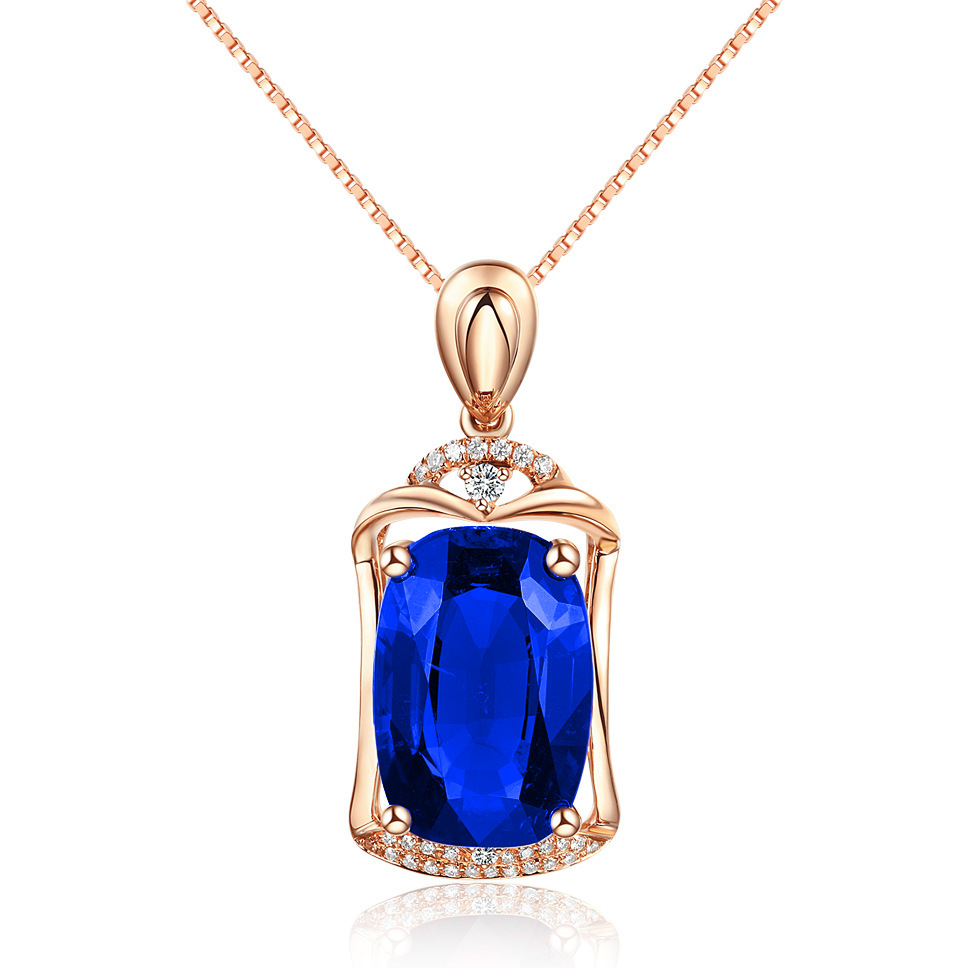 18K Rose Gold Tourmaline Pendant Artificial Synthetic Tourmaline Ruby Color Treasure Necklace