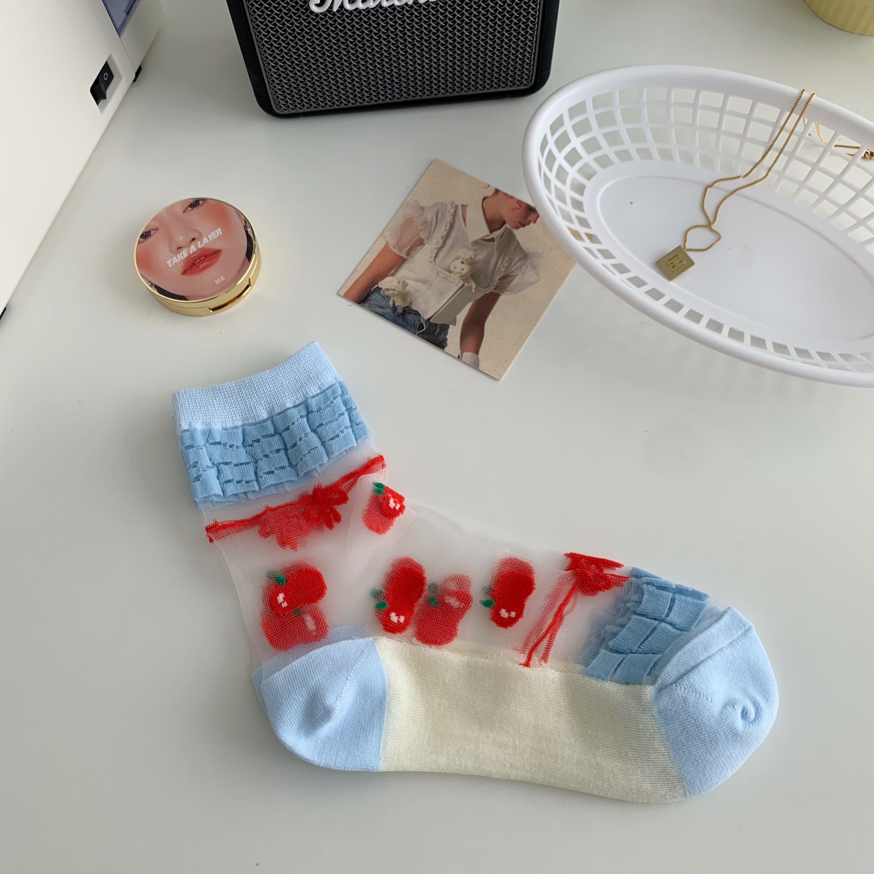 Title 1, Strawberry Glass Silk Crystal Socks Japanese Th...