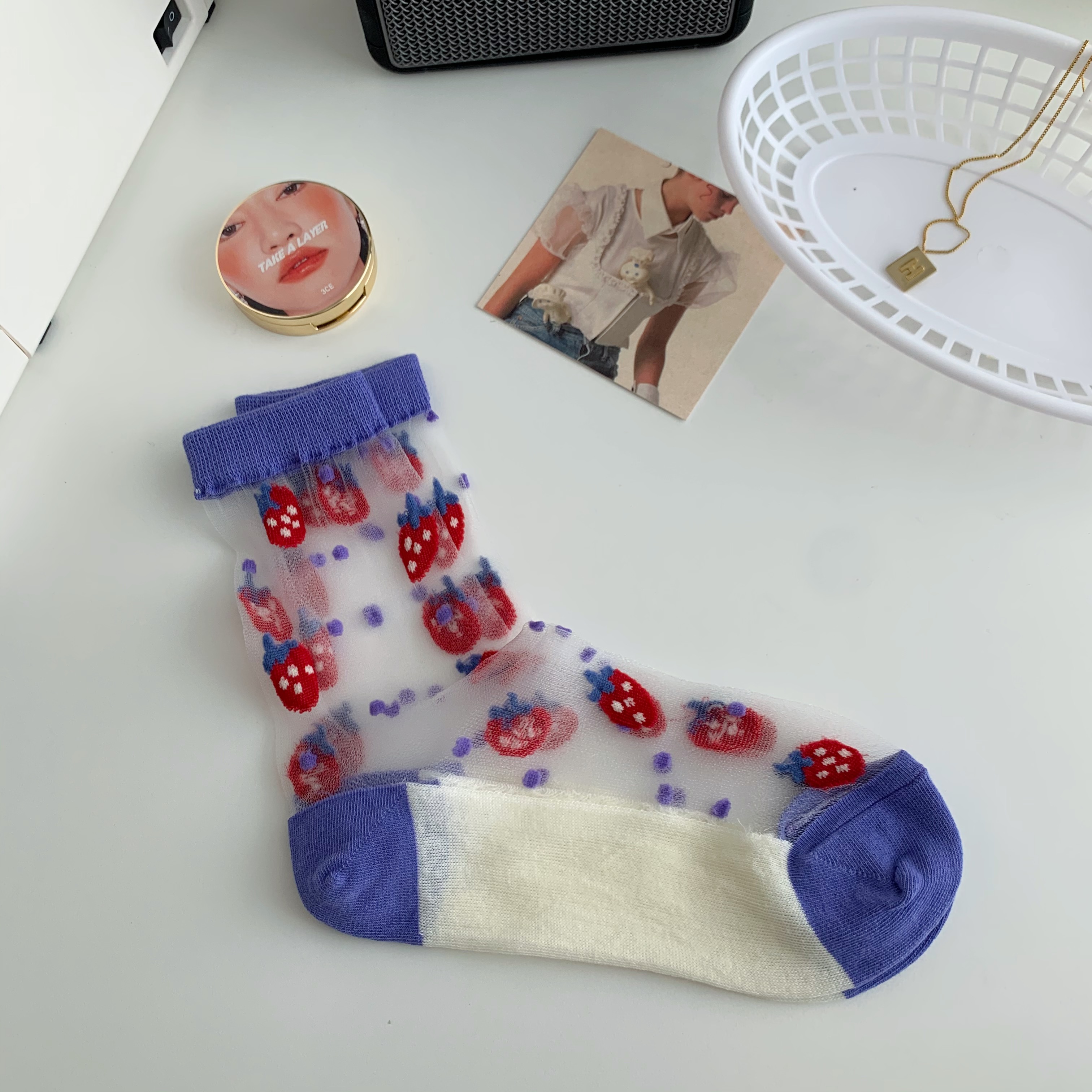 Title 3, Strawberry Glass Silk Crystal Socks Japanese Th...