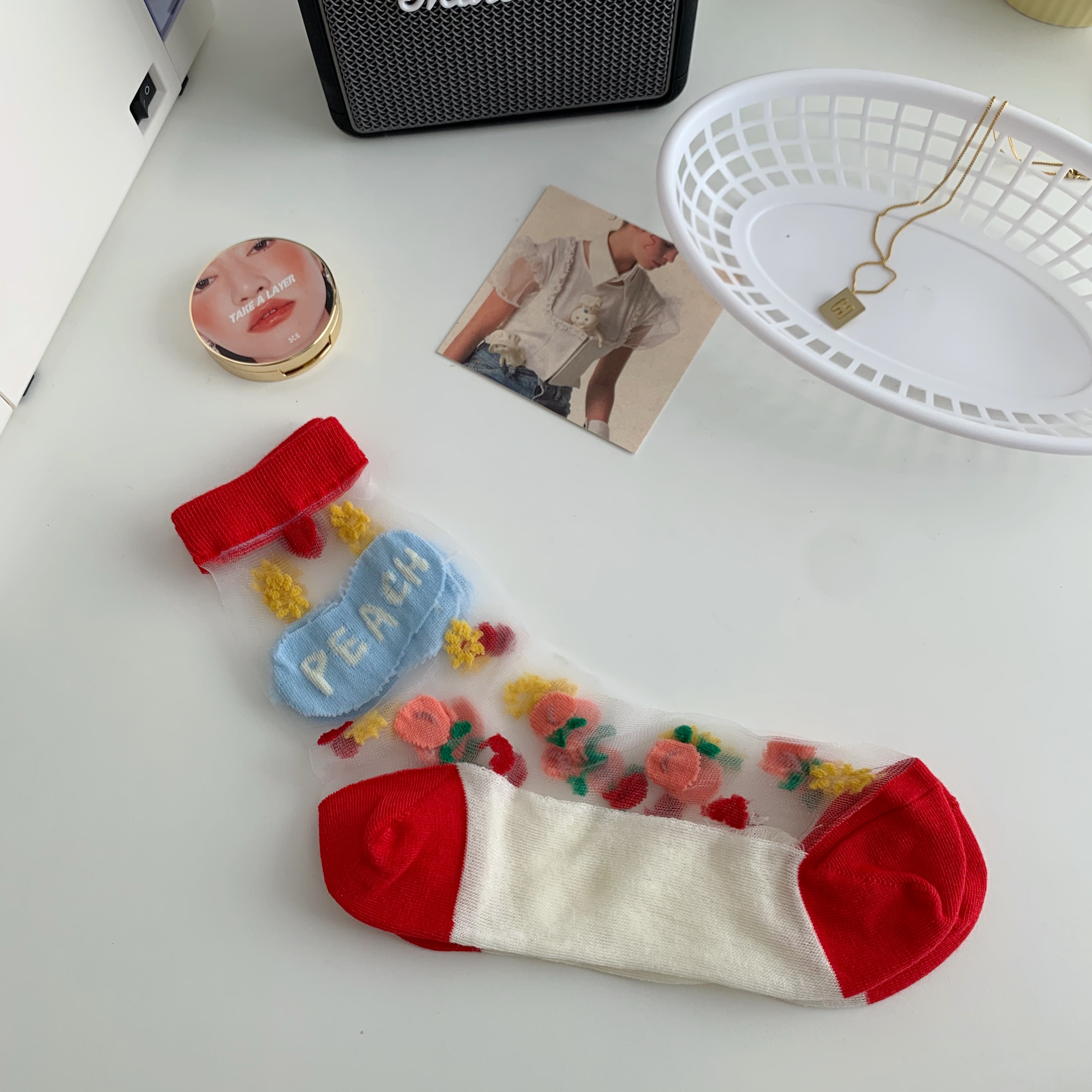 Title 2, Strawberry Glass Silk Crystal Socks Japanese Th...