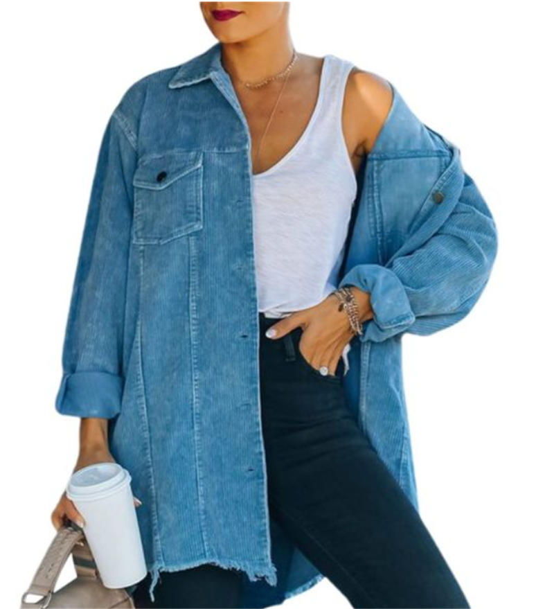 European And American Ladies Oversized Shirt Washed Corduroy