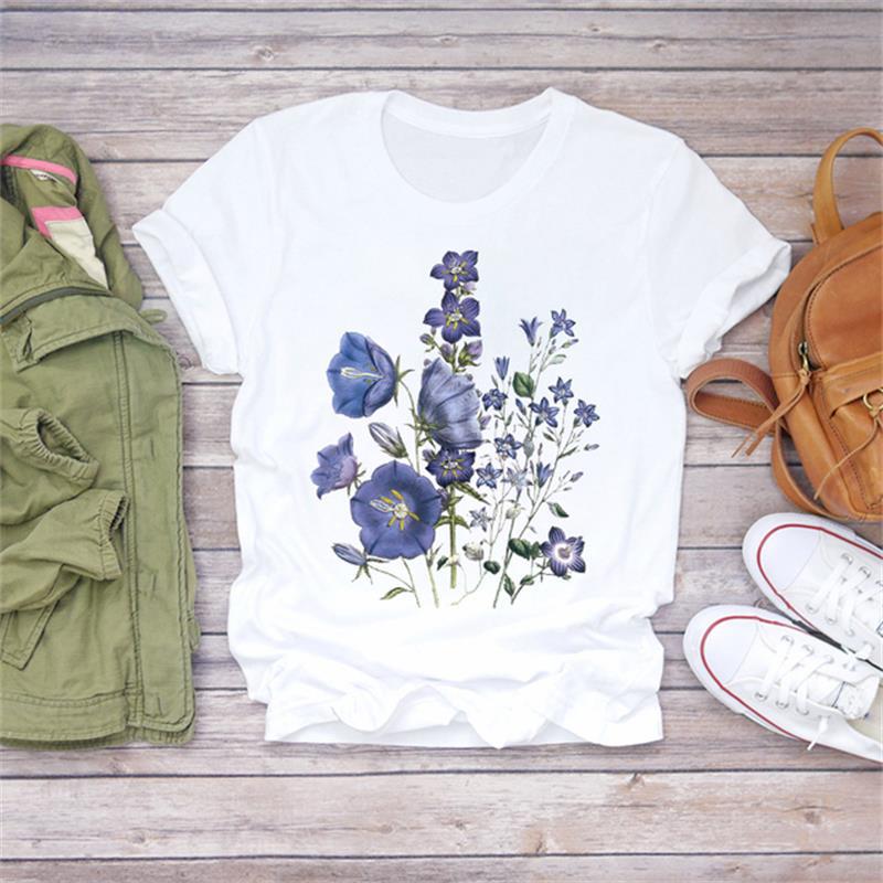 Title 2, Modal Flower Illustration Printed Short-sleeved...