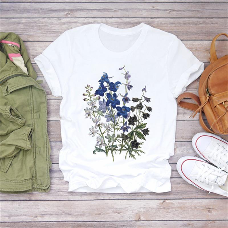 Title 6, Modal Flower Illustration Printed Short-sleeved...