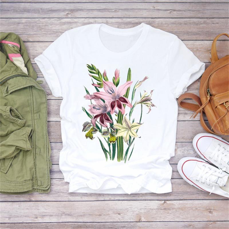 Title 9, Modal Flower Illustration Printed Short-sleeved...