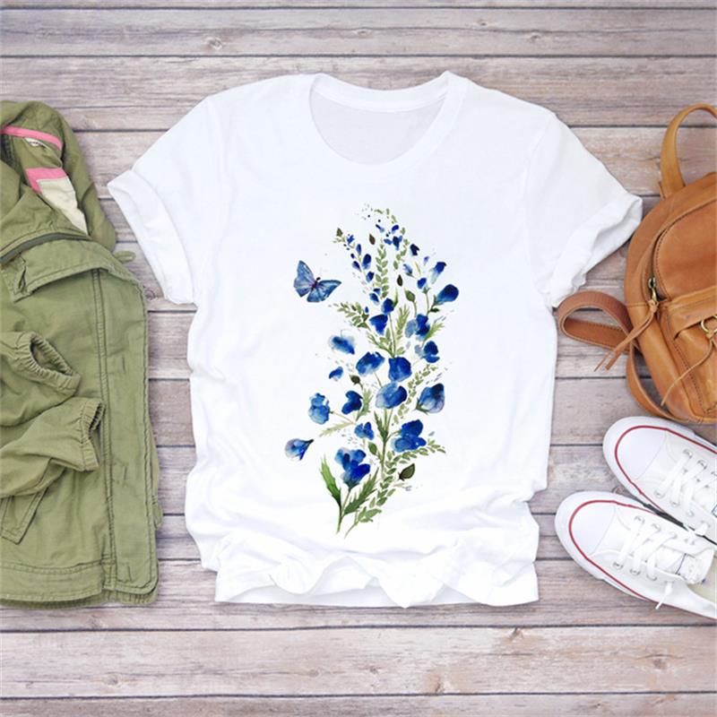 Title 8, Modal Flower Illustration Printed Short-sleeved...