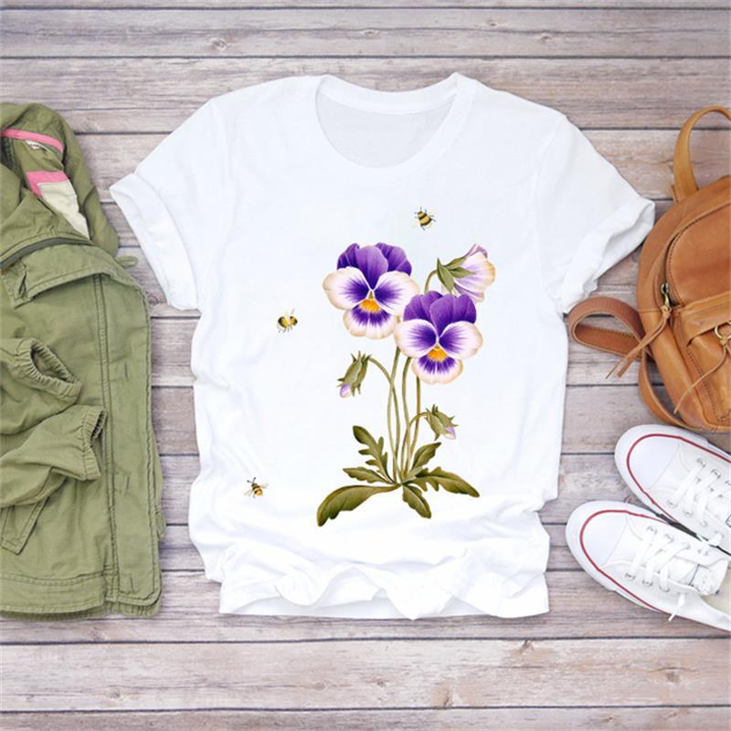 Title 11, Modal Flower Illustration Printed Short-sleeved...