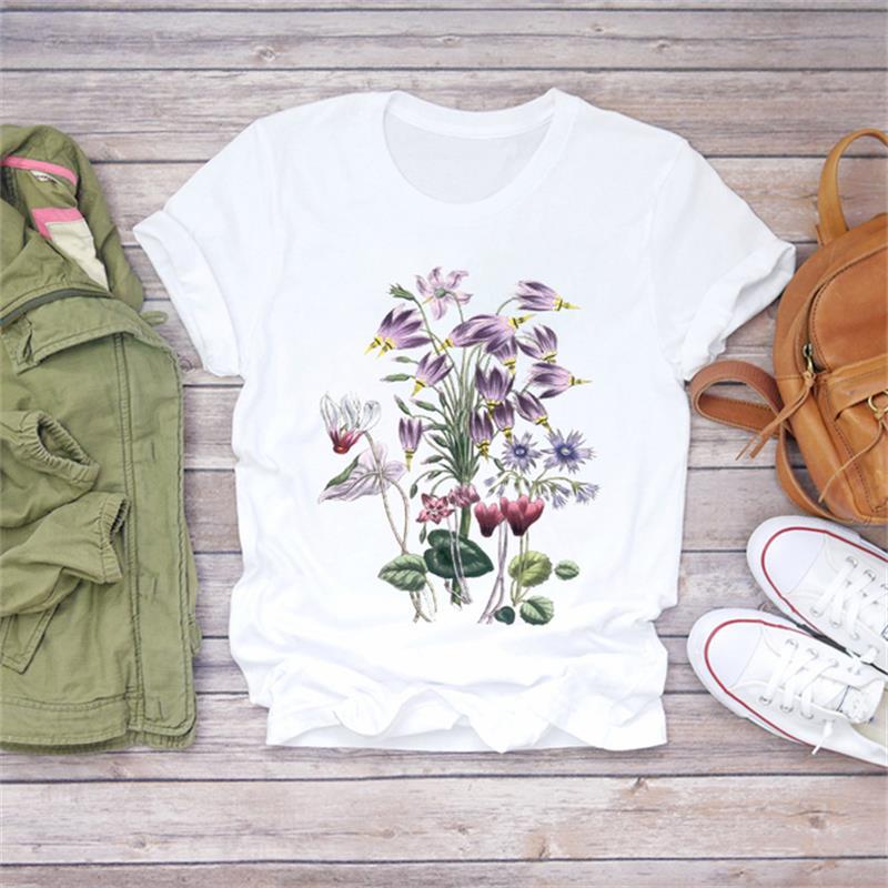 Title 13, Modal Flower Illustration Printed Short-sleeved...