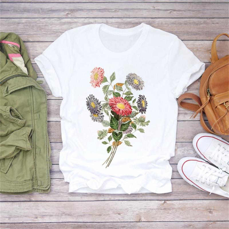 Title 16, Modal Flower Illustration Printed Short-sleeved...