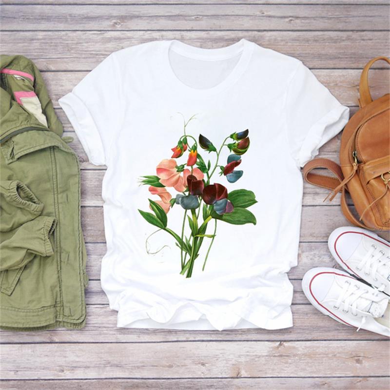 Title 17, Modal Flower Illustration Printed Short-sleeved...