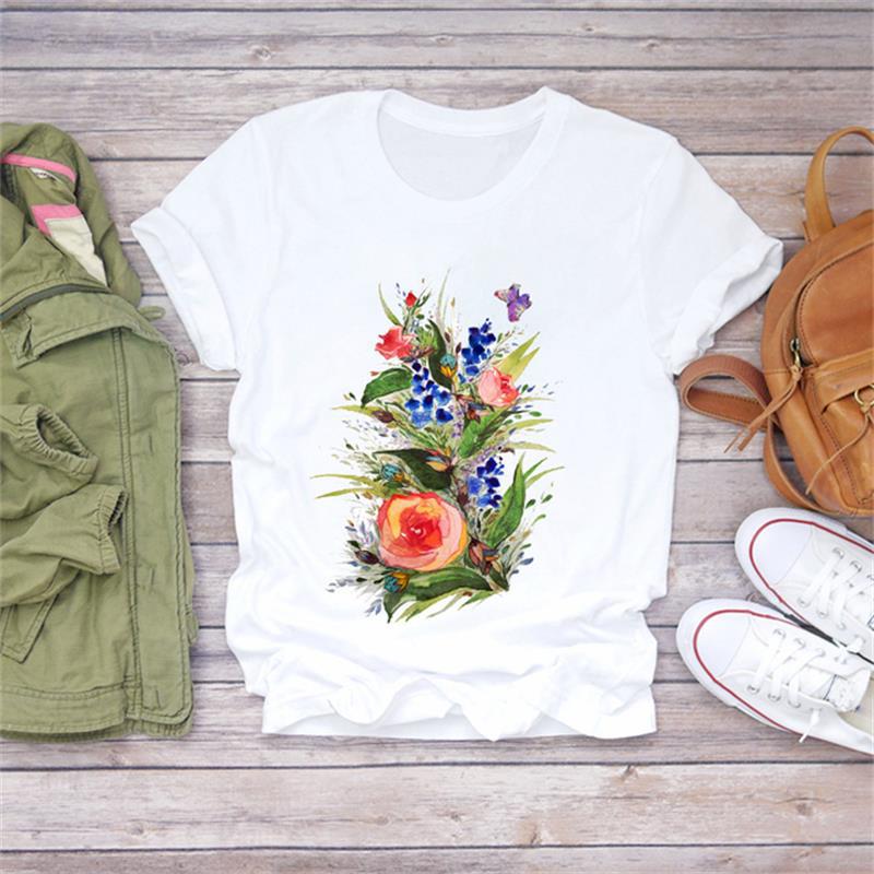 Title 18, Modal Flower Illustration Printed Short-sleeved...