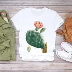 Modal Flower Illustration Printed Short-sleeved T Shirt Women Casual Top - 3.Style - View 1