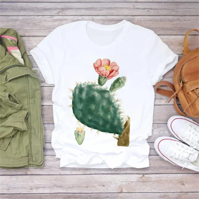 Modal Flower Illustration Printed Short sleeved T Shirt Women Casual Top 3.Style - Shop at LoveMi