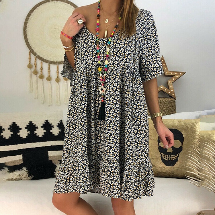 Loose And Thin Mid-length Sweet Floral Dress