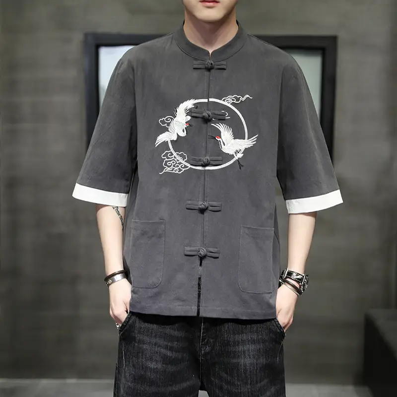 Tang Suit Embroidered Short-sleeved Cotton