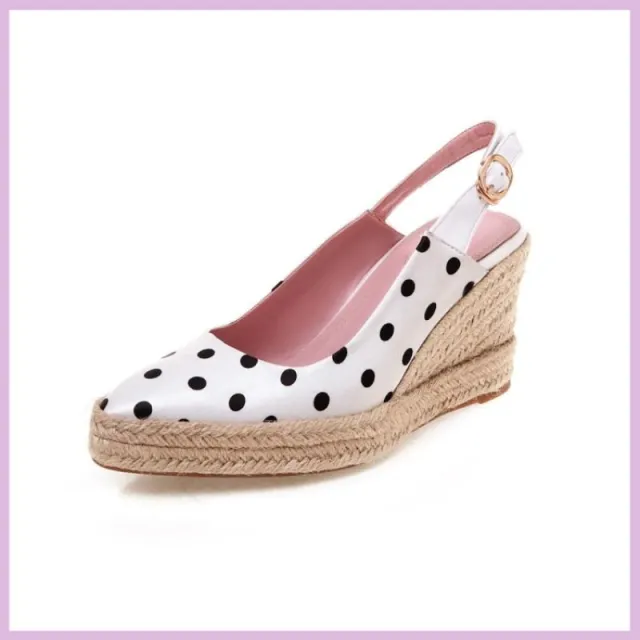 Footpath Edge Bohemian Vacation 32 Linen Straw Wedges Toe Cap Sandals Summer New Wave Point White - Shop at LoveMi