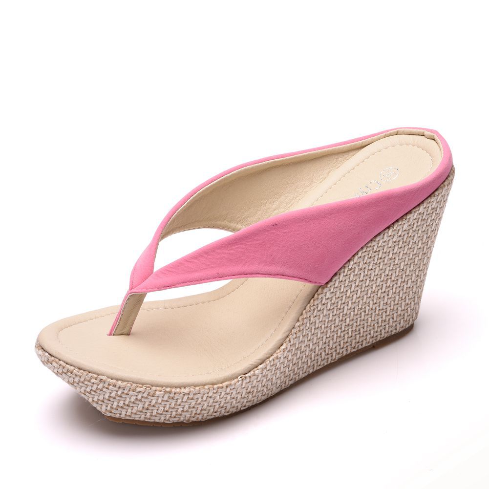 Slope Heel Sandals, Slope Heel Flip Flops, Summer Sponge Cake With Platform Slippers Women Pink - Shop at LoveMi