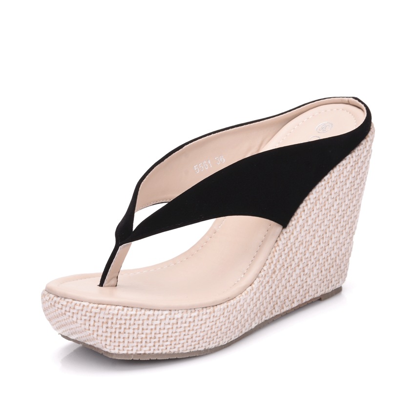 Slope Heel Sandals, Slope Heel Flip Flops, Summer Sponge Cake With Platform Slippers Women Black - Shop at LoveMi