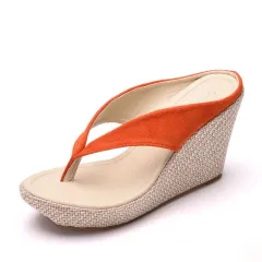 Slope Heel Sandals, Slope Heel Flip Flops, Summer Sponge Cake With Platform Slippers Women - Orange - View 1