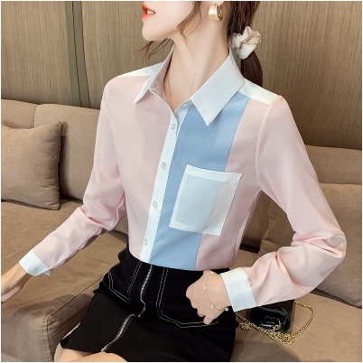 Bowknot Chiffon Shirt Women'S Lotus Leaf Floral Korean Version Of The Wild Long-Sleeved Lace-Up Shirt