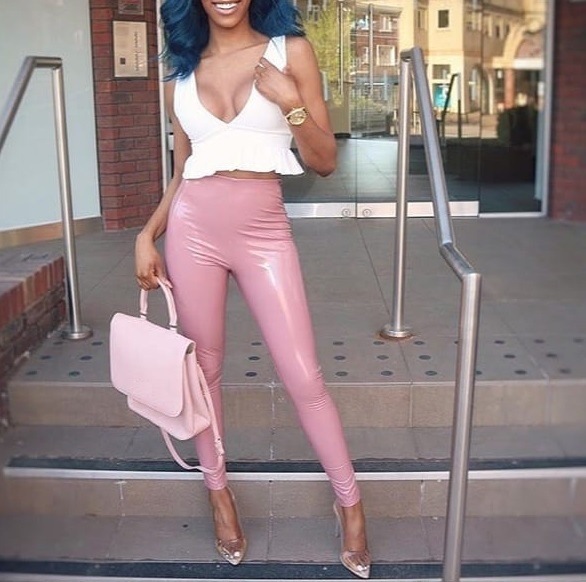 Explosive Sexy Buttocks Leggings Nightclub Women Mirror Bright Leather Plus Size Pink - Shop at LoveMi