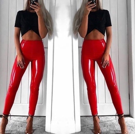 Explosive Sexy Buttocks Leggings Nightclub Women Mirror Bright Leather Plus Size Wine - Shop at LoveMi