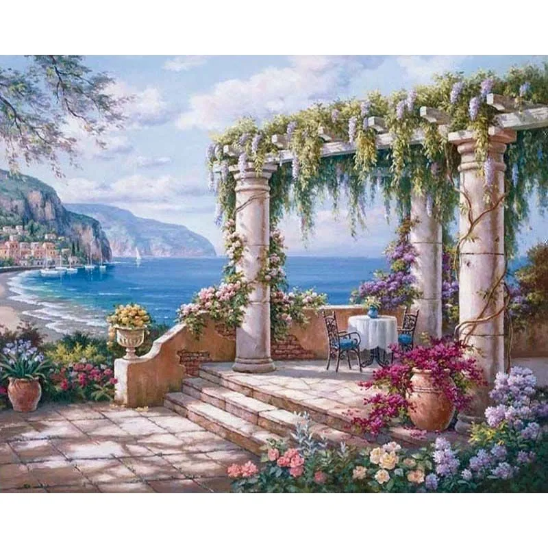 SDOYUNO-Mountain House Digital Oil Painting, Picture Frame, Digital Oil Painting, Wall Art, Acrylic Paint, Canvas, Home Decoration, Unique Gift - H