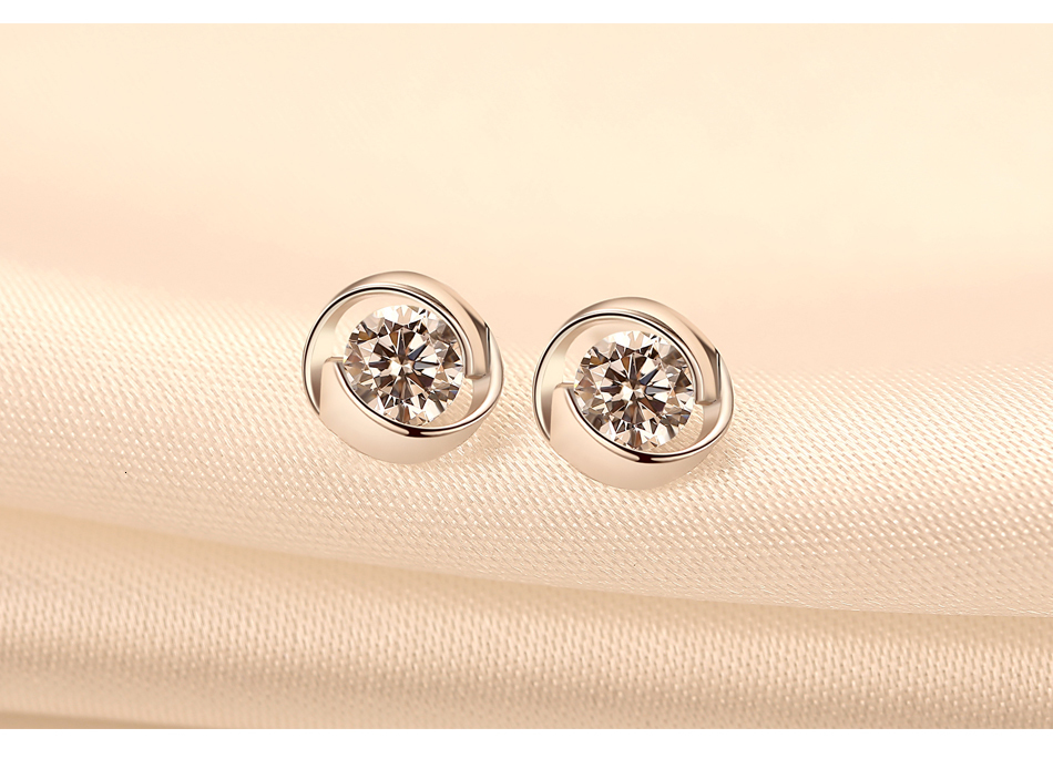 Sterling Silver Rose Stud With Zircon Earrings