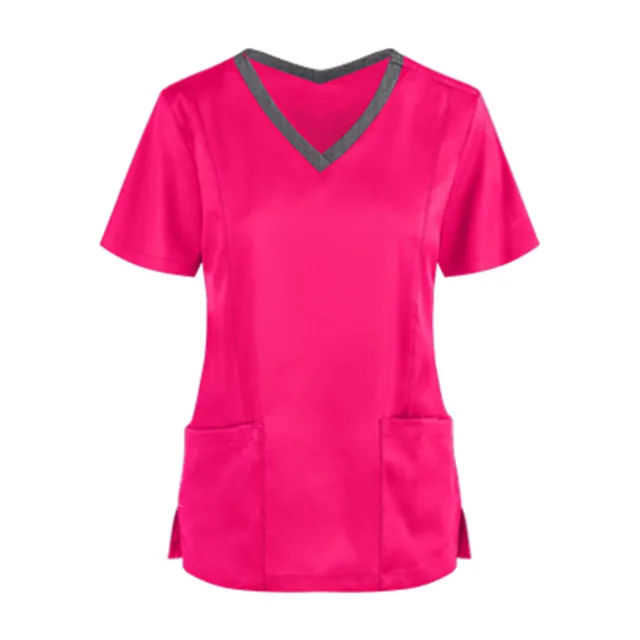 V neck Tooling Short sleeved Slit Nurse Outfit Women Rose Red - Shop at LoveMi