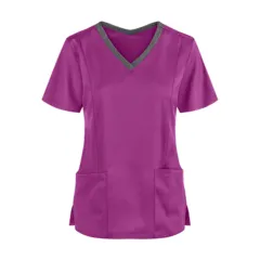 V-neck Tooling Short-sleeved Slit Nurse Outfit Women - Purple - View 1