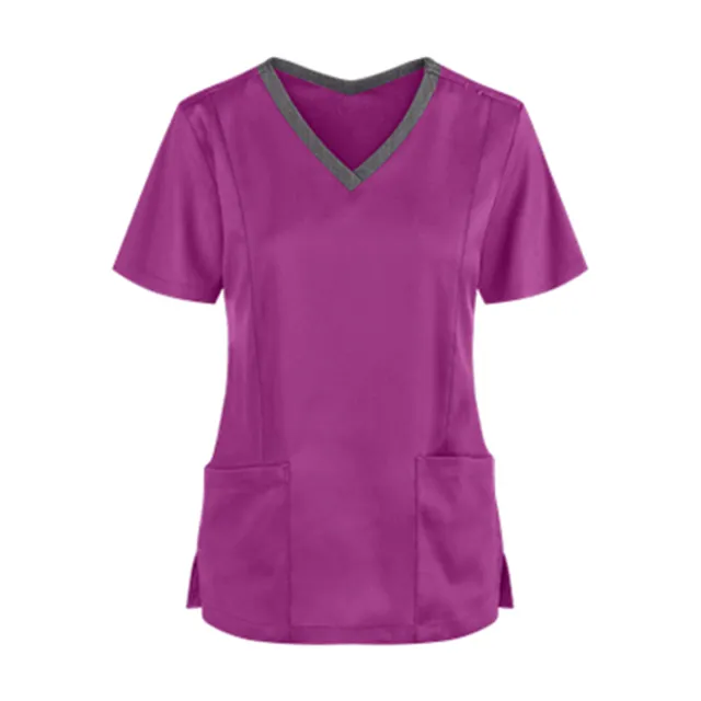 V neck Tooling Short sleeved Slit Nurse Outfit Women Purple - Shop at LoveMi